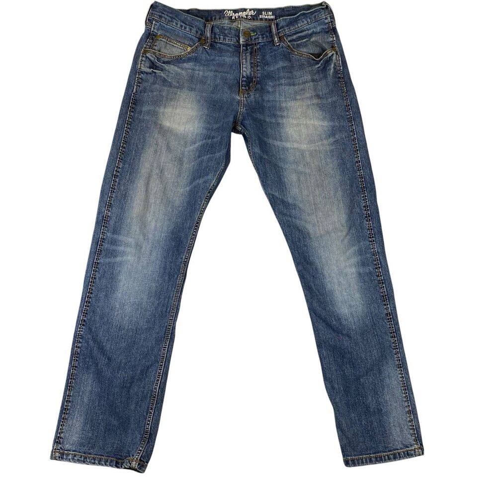 Wrangler Retro Slim Straight Jeans Mens 36x32 Blue Stretch Western Cowboy Rodeo